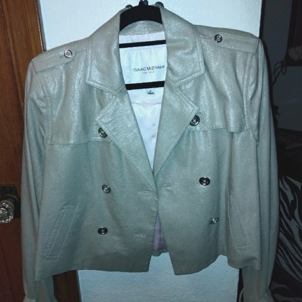 Isaac Mizrahi Beige Metallic finished Cropped Jacket